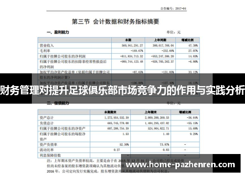 财务管理对提升足球俱乐部市场竞争力的作用与实践分析